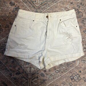 High waisted White Distressed Denim Short